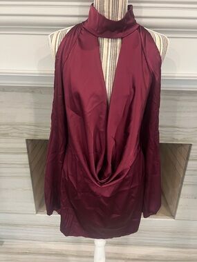 Satin Halter Cowl Neck Dress in Deep Wine